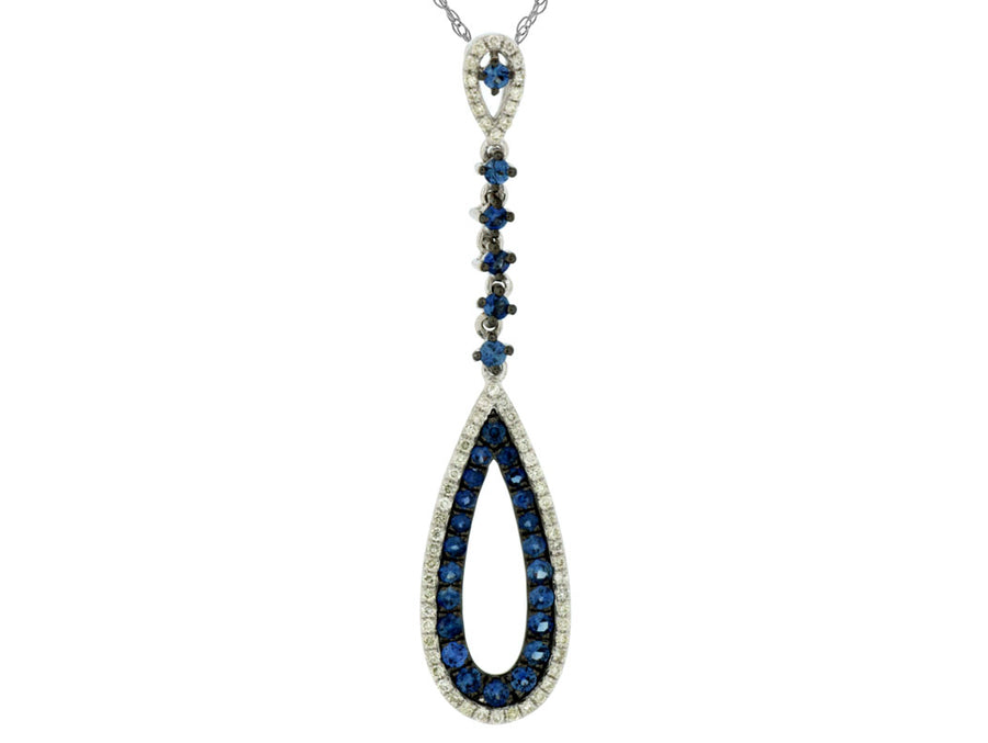 White Gold Sapphire And Diamond Drop Necklace