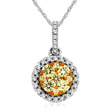 White Gold Yellow/White DIamond Halo Necklace