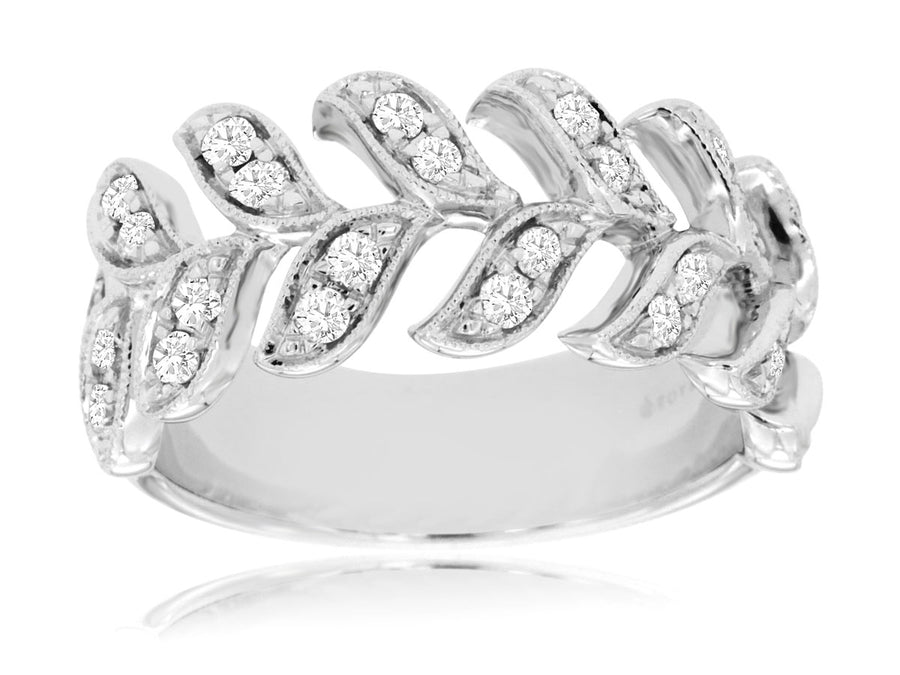White Gold Diamond Leaf Ring