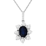 White Gold Sapphire And Diamond Halo Necklace