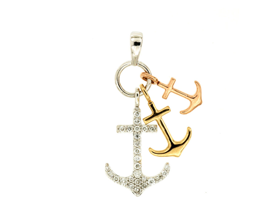 Tri Gold Anchor Diamond Necklace