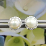 White Gold Pearl Diamond Halo Studs