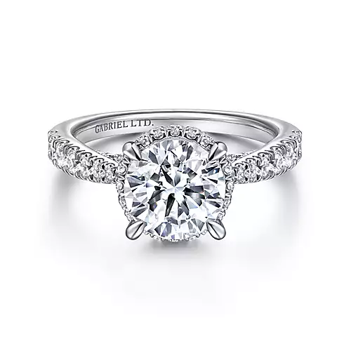 Yelena - Vintage Inspired 18K White Gold Round Diamond Engagement Ring