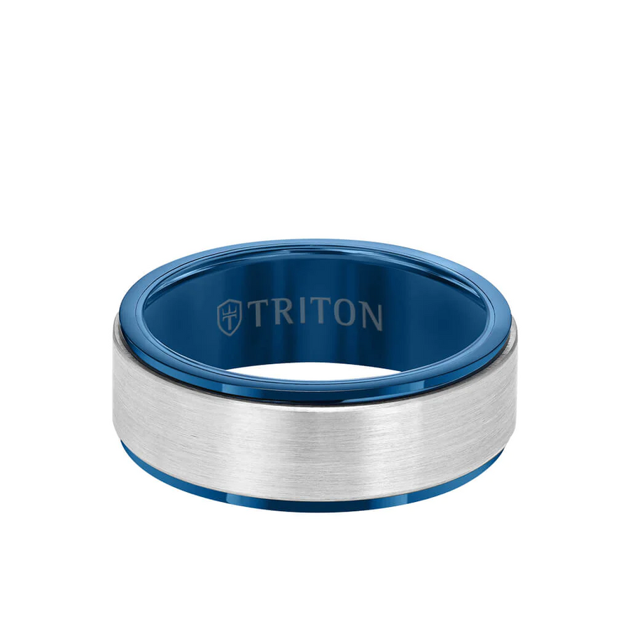 TRITON 8MM Tungsten Carbide Ring - Satin Finish Center and Step Edge