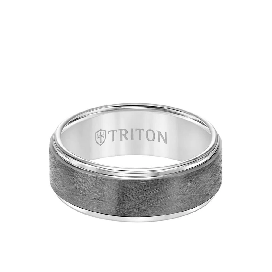 TRITON 8MM Tungsten Carbide Ring - Gunmetal Crystalline Center and Step Edge