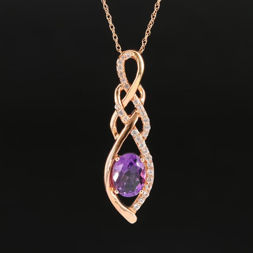 10K Rose Gold Amethyst and Sapphire Pendant Necklace