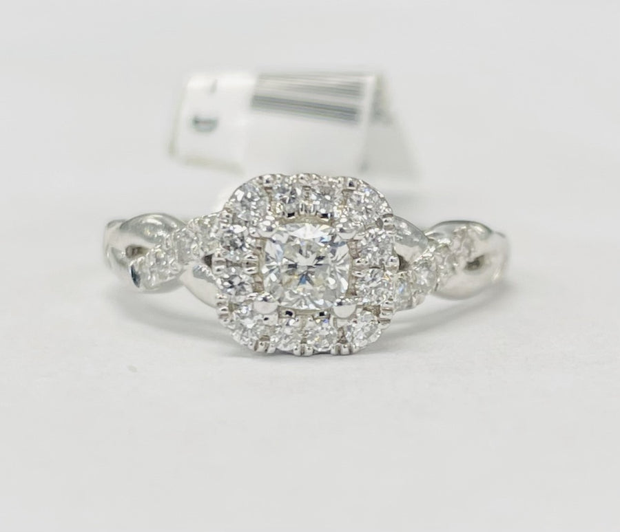 Simple Cushion Halo DIamond Twist Engagement Ring