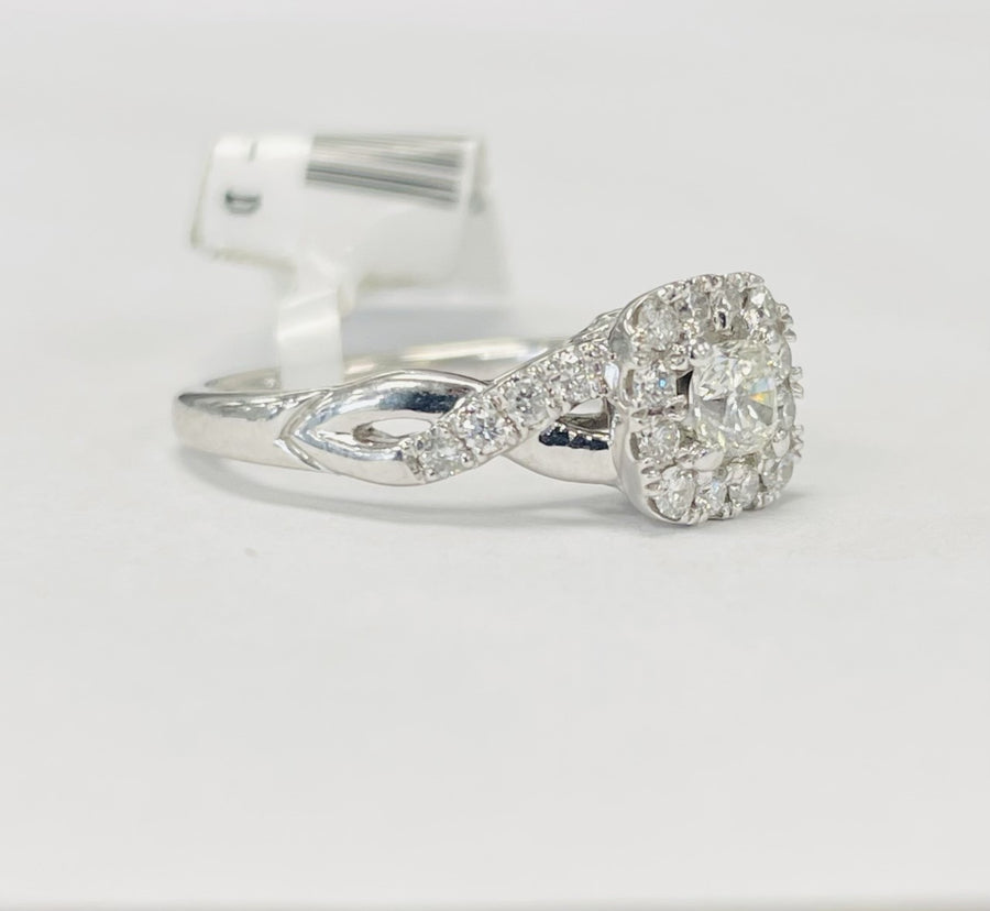 Simple Cushion Halo DIamond Twist Engagement Ring