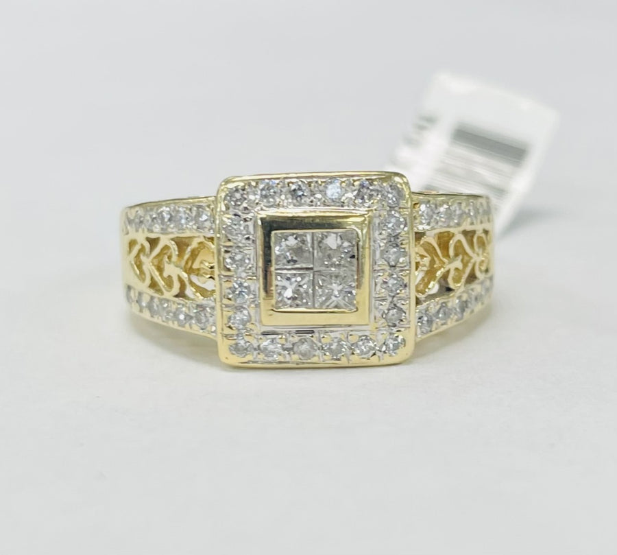 Yellow Gold Halo And Heart Engagement Ring