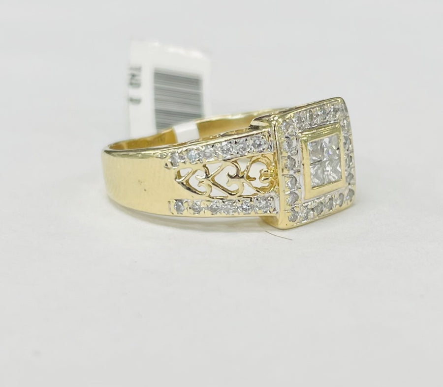 Yellow Gold Halo And Heart Engagement Ring