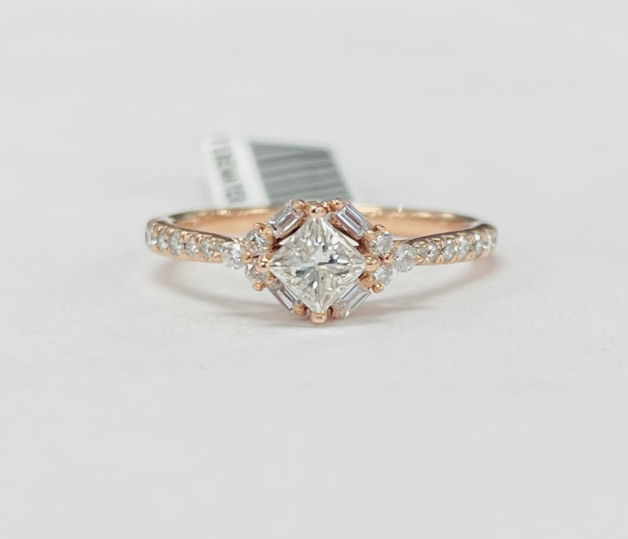Vintage Inspired Princess Cut Diamond Halo Engagement Ring