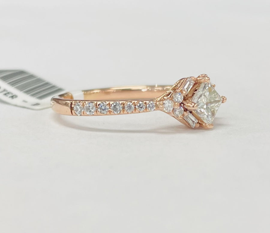 Vintage Inspired Princess Cut Diamond Halo Engagement Ring