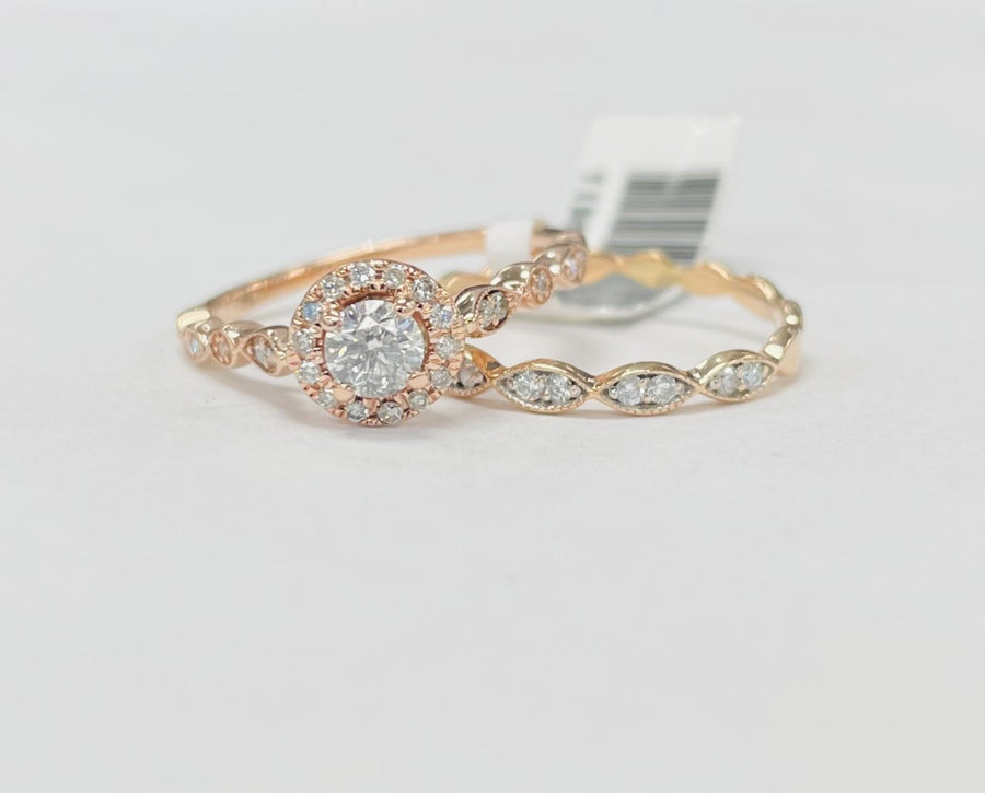 Simple Rose Gold Halo Diamond Wedding Set