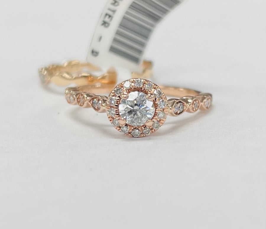 Simple Rose Gold Halo Diamond Wedding Set