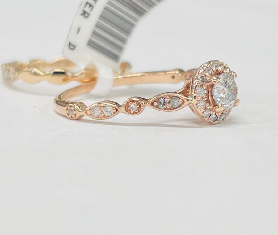 Simple Rose Gold Halo Diamond Wedding Set