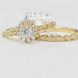Simple Halo Yellow Gold Diamond Wedding Set