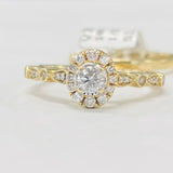 Simple Halo Yellow Gold Diamond Wedding Set