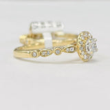 Simple Halo Yellow Gold Diamond Wedding Set