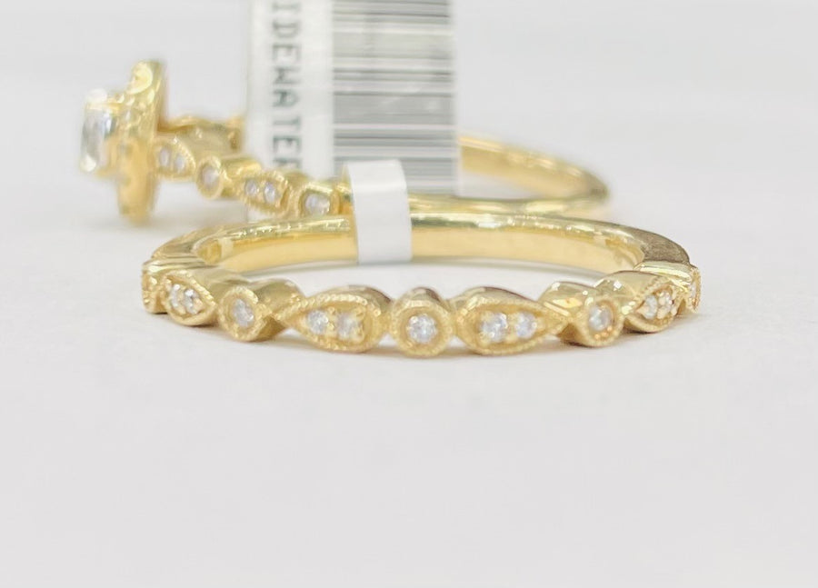 Simple Halo Yellow Gold Diamond Wedding Set