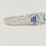 Three Stone Diamond Engagement Ring W/ Sapphires 1CTW
