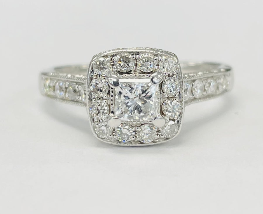 Princess Cut Halo Diamond Engagement Ring
