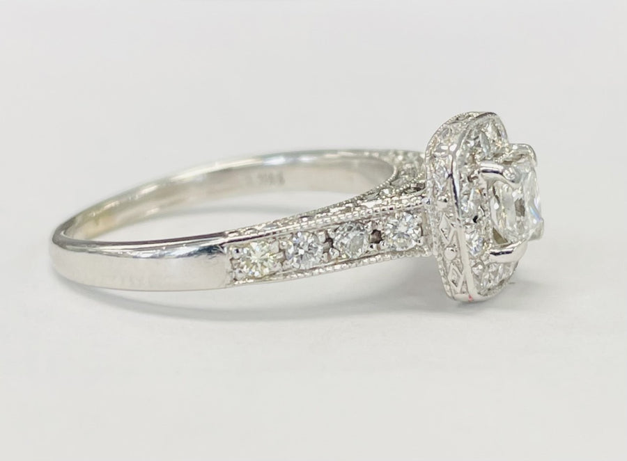 Princess Cut Halo Diamond Engagement Ring