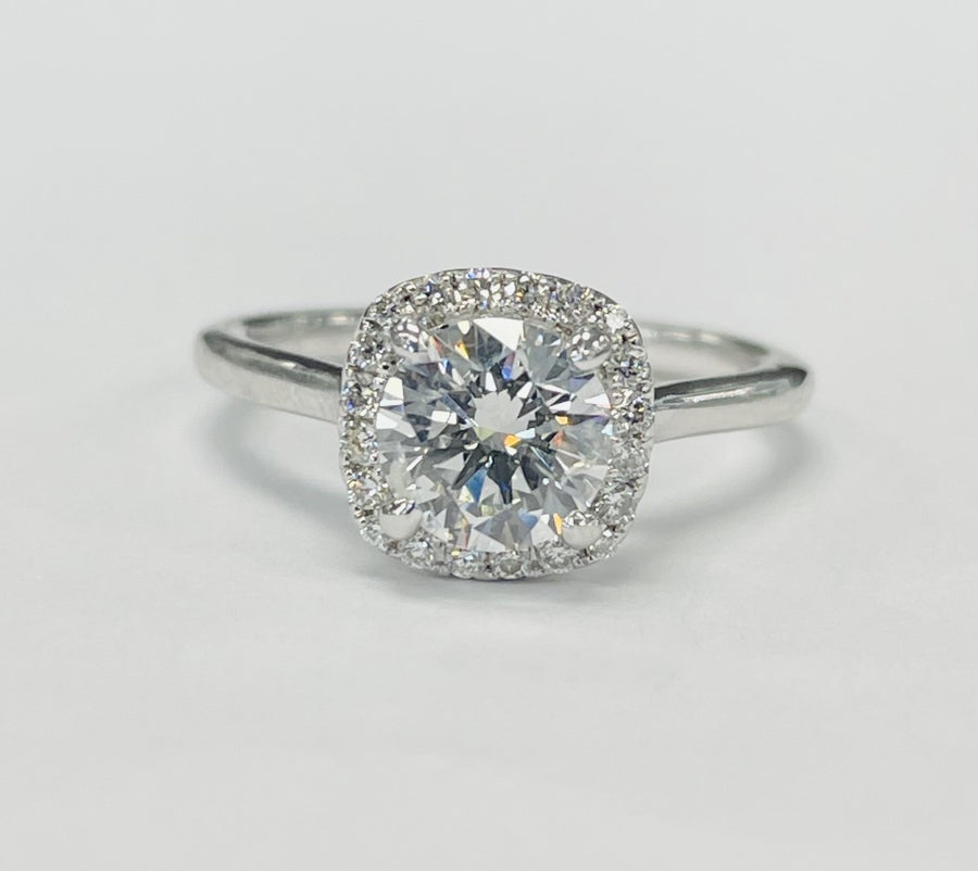 GIA Certified Simple Halo Diamond Engagement RIng