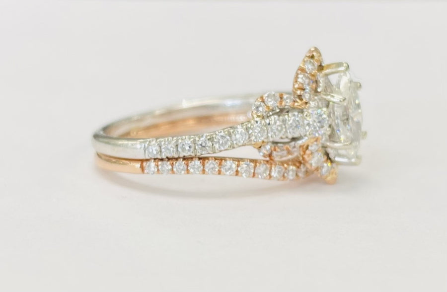 Rose/White Gold Marquise Halo Wedding Set
