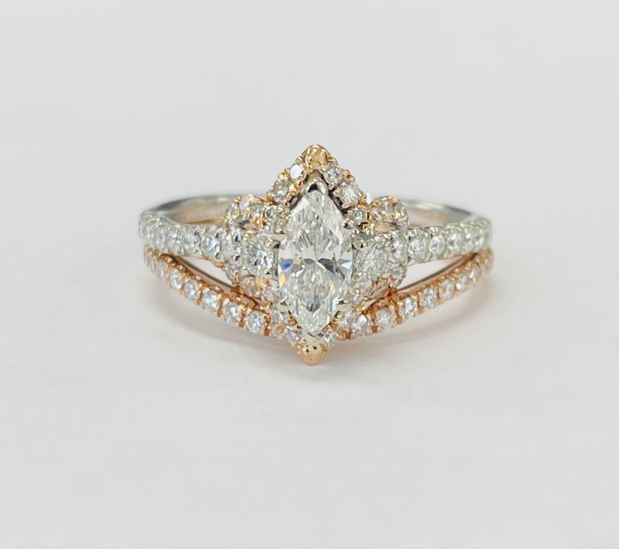 Rose/White Gold Marquise Halo Wedding Set
