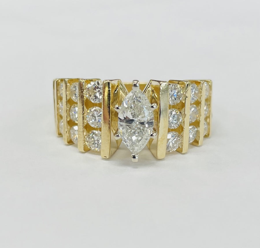 Yellow Gold Statement Marquise Diamond Engagement Ring