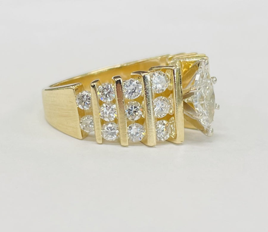 Yellow Gold Statement Marquise Diamond Engagement Ring