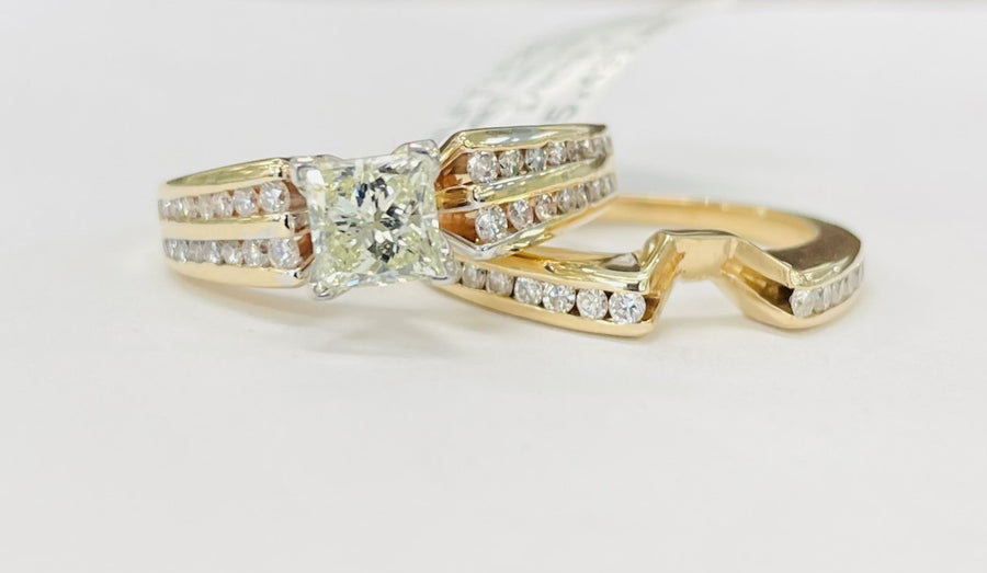 Yellow Gold Princess Cut Wedding Set 1 1/4CTW