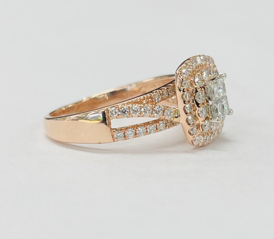 Rose Gold Double Halo Quad Diamond Engagement Ring