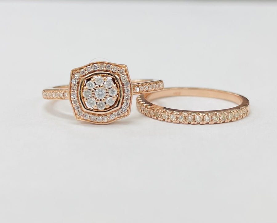 Rose Gold Composite Halo Diamond Wedding Set