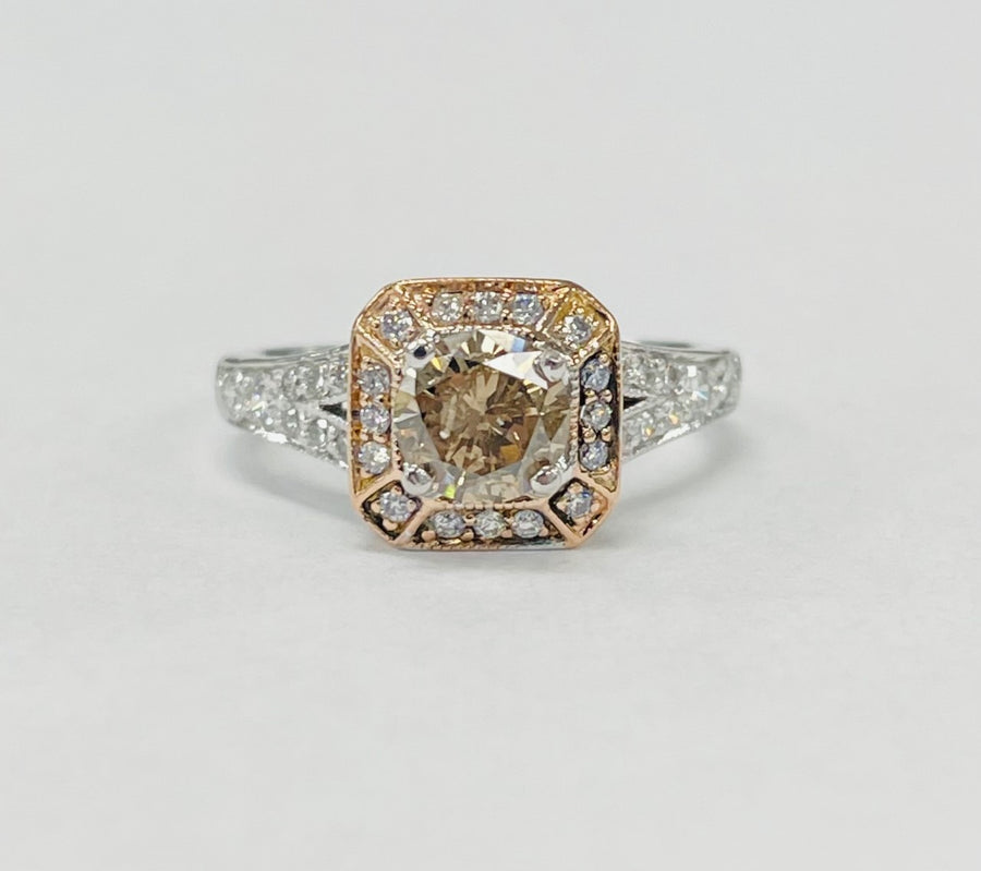 18KT Two Toned Chocolate Diamond Halo Engagement Ring