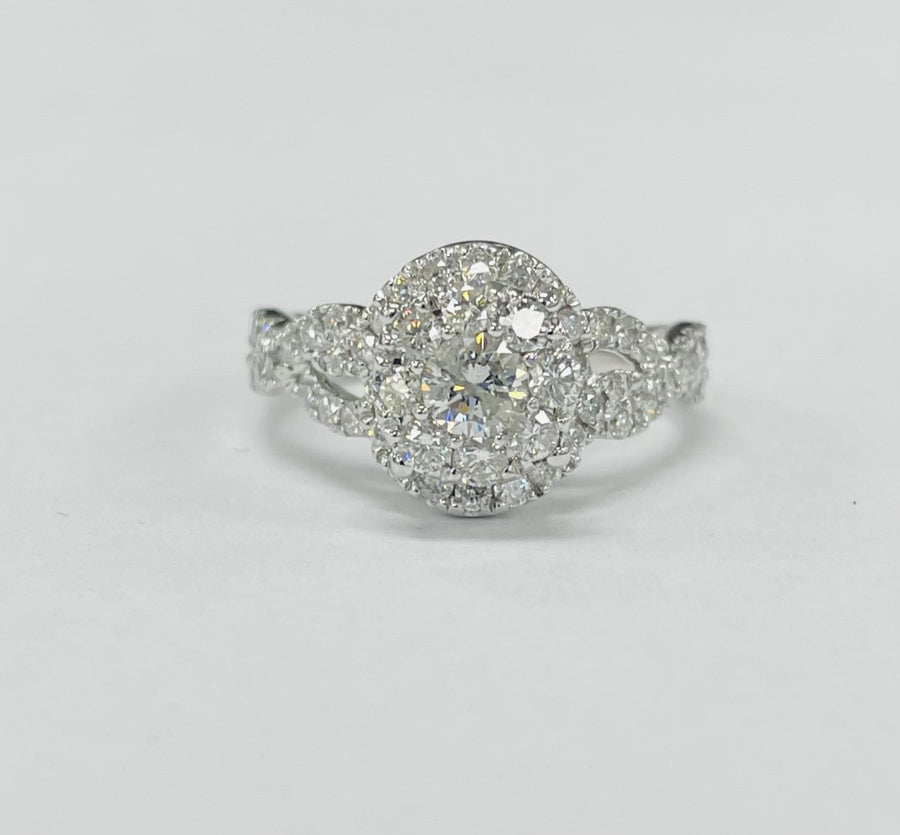 White Gold Composite Halo Diamond Twist Engagement Ring