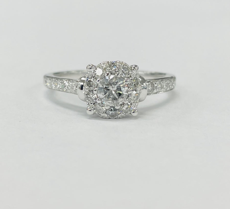 White Gold Halo Accented Diamond Engagement Ring