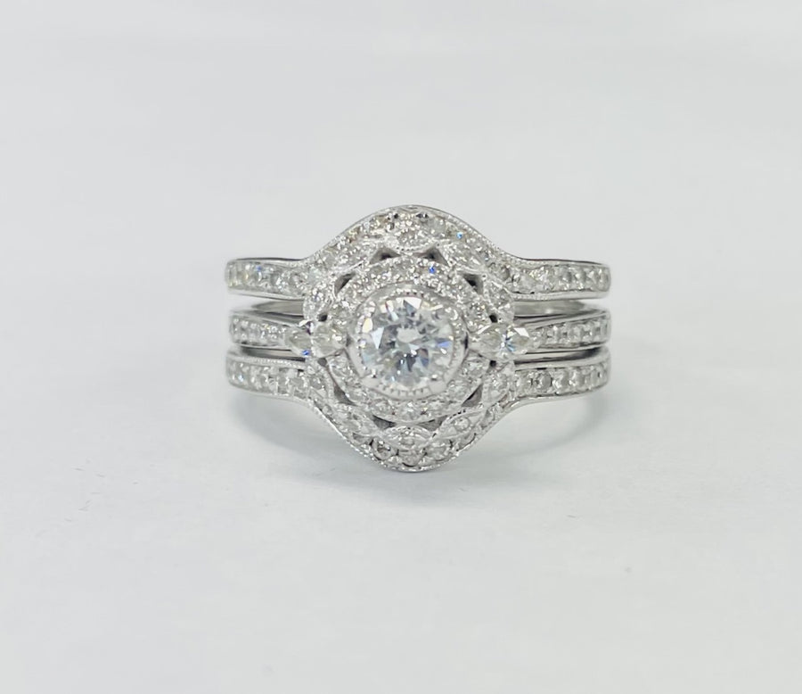 Vintage Inspired Double Halo Fused Wedding Set