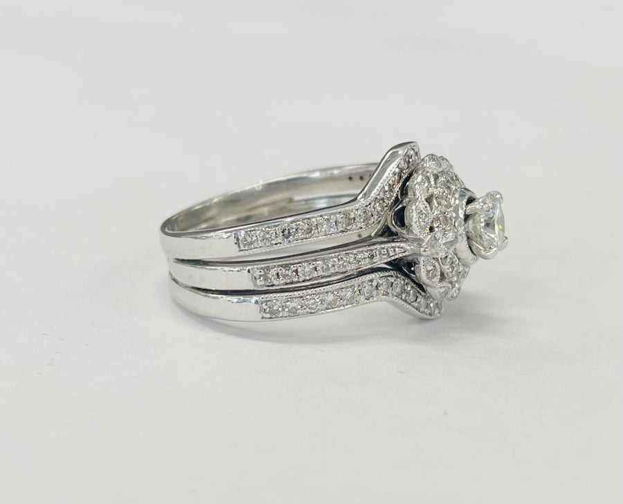 Vintage Inspired Double Halo Fused Wedding Set