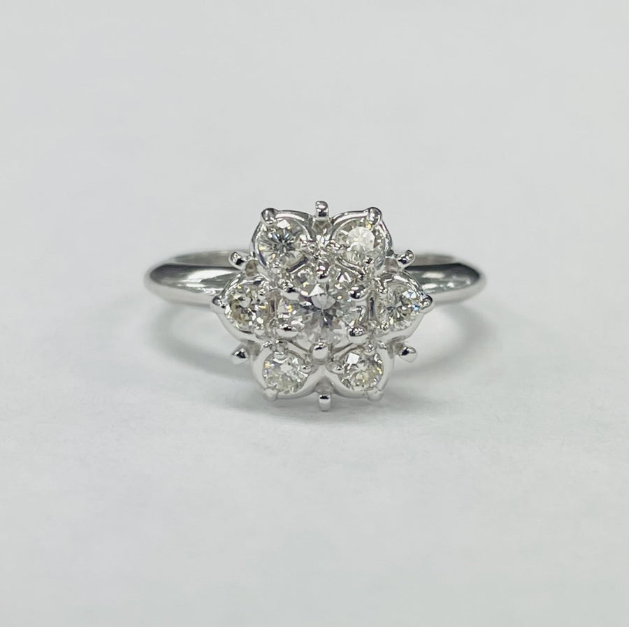 White Gold Flower Diamond Engagement Ring