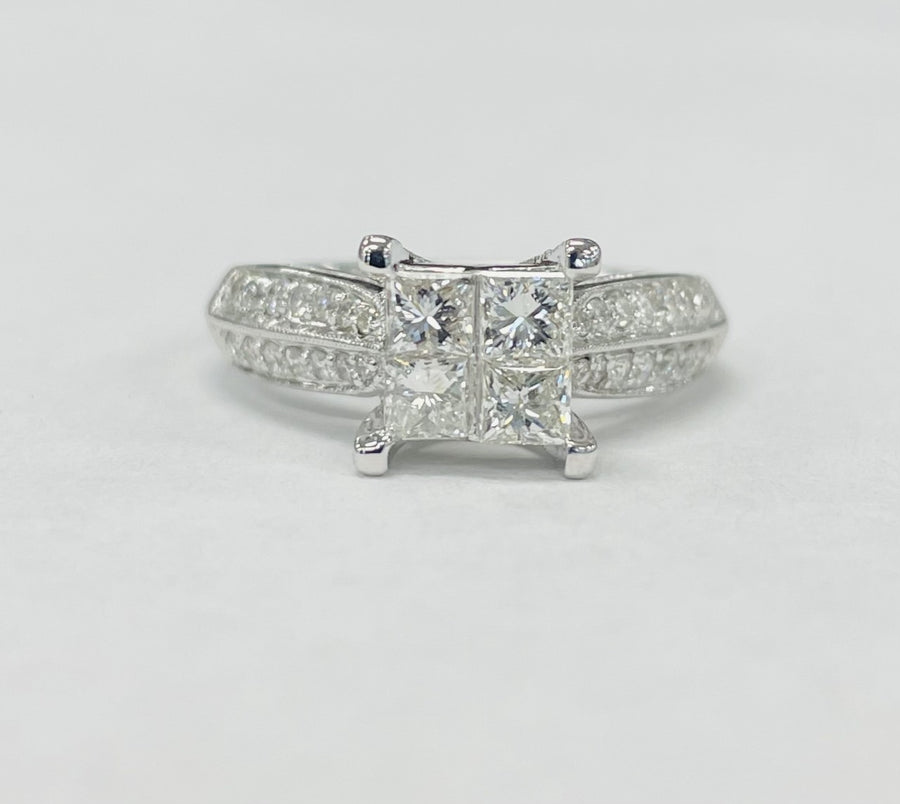 Elegant Accented Princess Cut Quad Engagement Ring