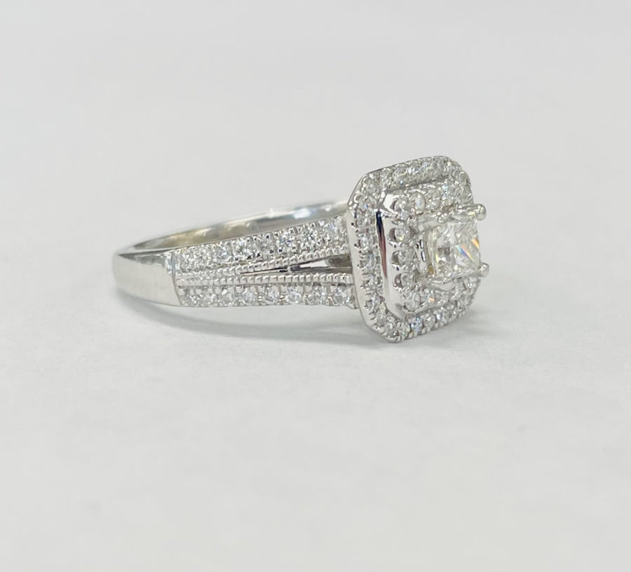 Double Halo Princess Cut 1CTW Diamond Engagement Ring