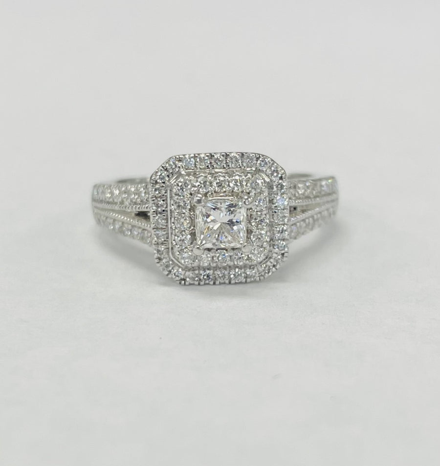 Double Halo Princess Cut 1CTW Diamond Engagement Ring