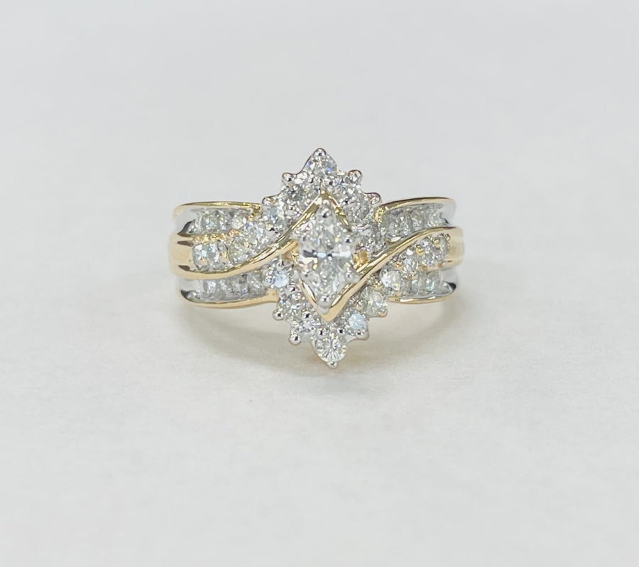 Stylish Yellow Gold Marquise Diamond Engagement Ring