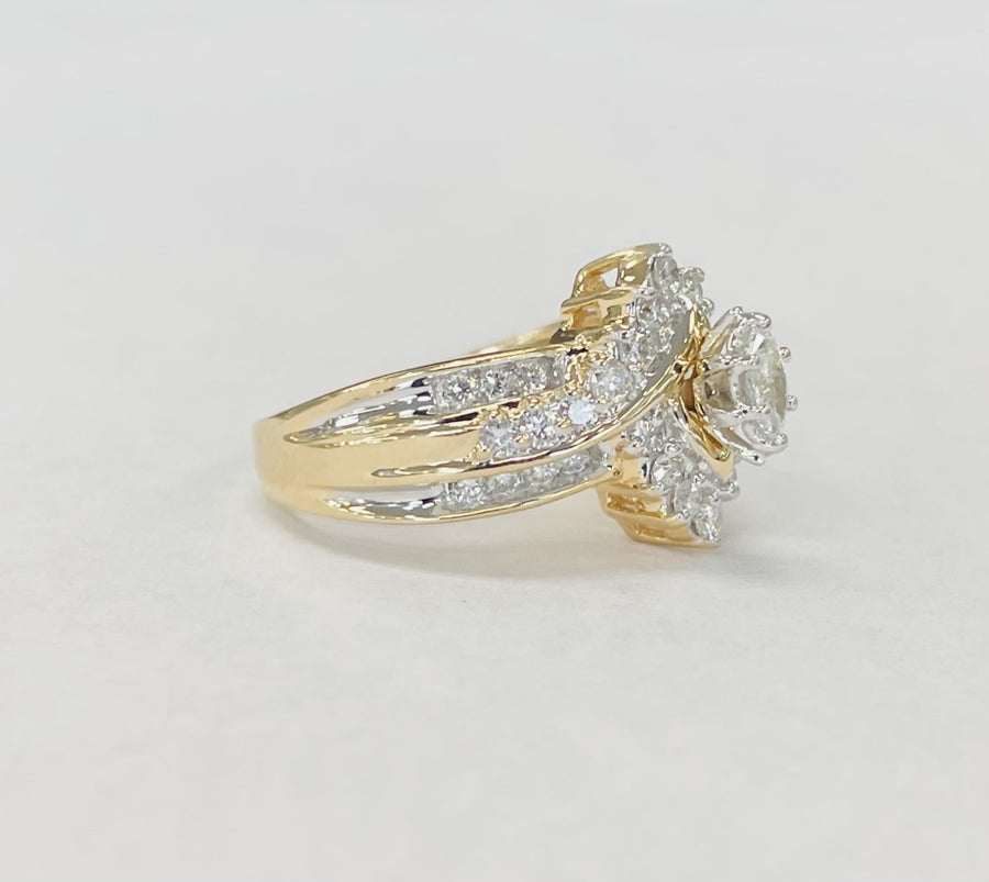 Stylish Yellow Gold Marquise Diamond Engagement Ring