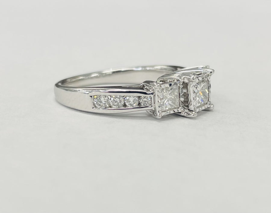 Princess Cut Three Stone Ilussion Engagement Ring