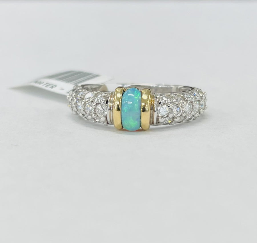 Two Toned Estate Diamond And Opal Ring