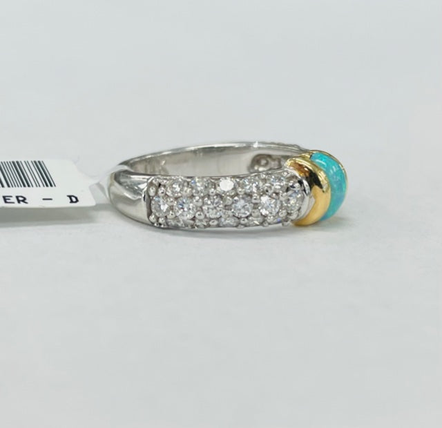 Two Toned Estate Diamond And Opal Ring
