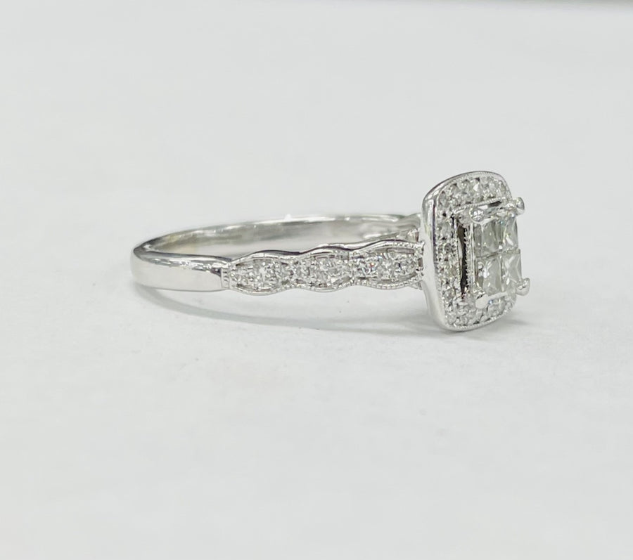 Detailed Quad Halo Diamond Engagement Ring