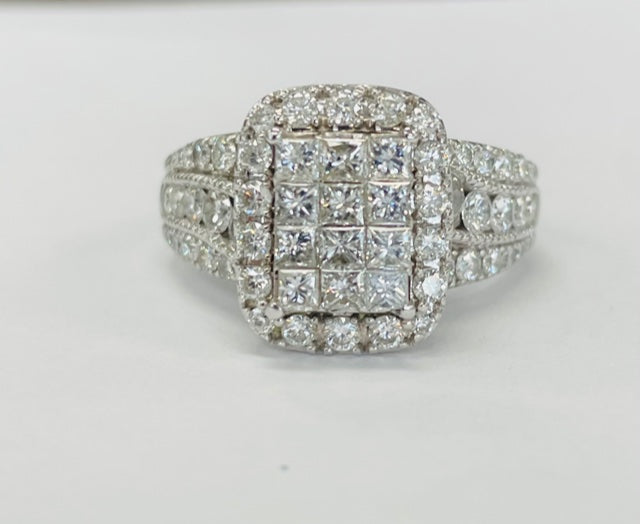 Statement 2CTW Princess Cut Diamond Halo Engagement Ring